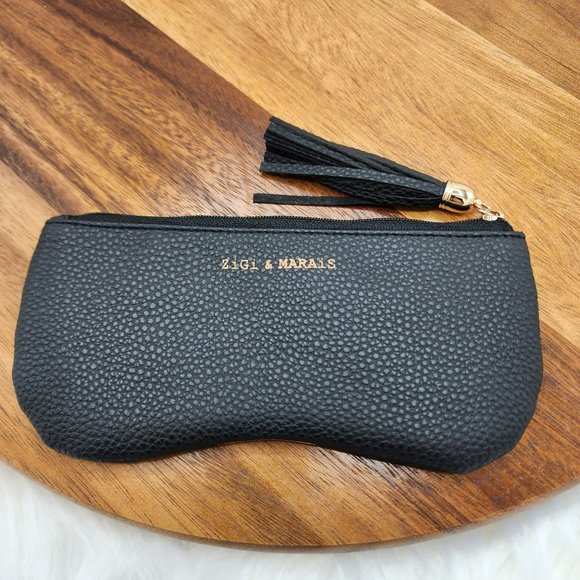 ZiGi MARAIS Zippered Pouch Black Rose Gold Striped Tassel Pull NIB New In Pouch - Picture 2 of 6